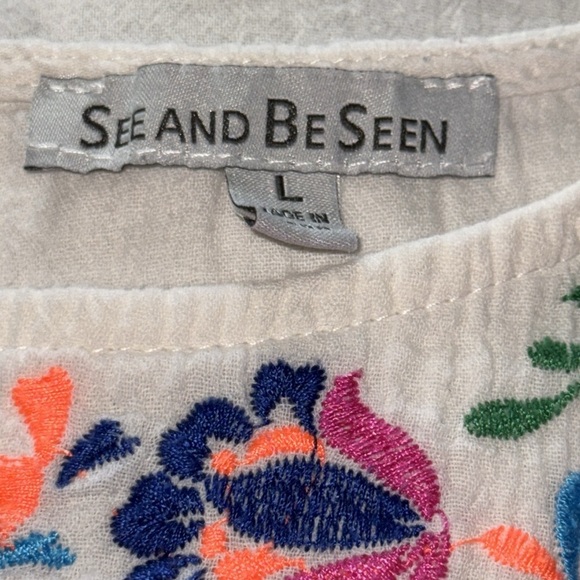 See and Be Seen On the Border embroidered cotton top Sz L - Picture 6 of 8